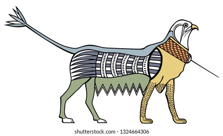 Illustration of ancient Egyptian Griffith (Sag). White background.