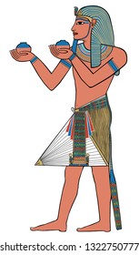Illustration of ancient Egyptian king, white background.