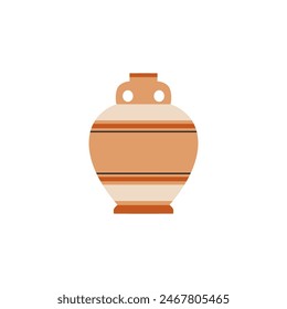 Illustration of an ancient Greek clay jug with a pattern in the form of brown lines. A vector image of a decorative amphora, ideal for cultural decoration.