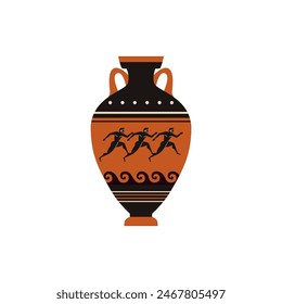 Illustration of an ancient Greek jug with a pattern in the form of Atlanteans and sea waves. A vector image of a decorative amphora, for historical decoration.