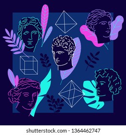 Illustration of an ancient greek statues in bright graphic style