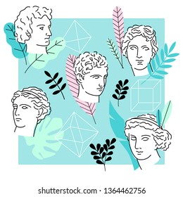 Illustration of an ancient greek statues in bright graphic style