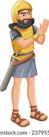Illustration of an ancient knight wielding a sword