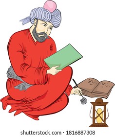 Illustration of an ancient man lives in Middle East. Drawn in miniature style