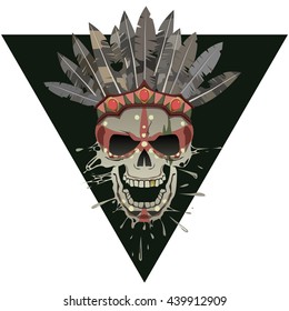 Illustration of an ancient skull with feathers