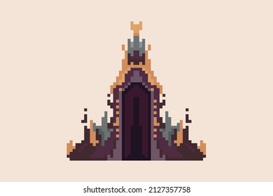 Ilustración de un templo antiguo en estilo de arte de píxeles