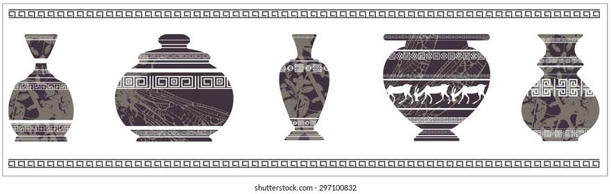 Illustration of ancient vase with greek ornaments. Vintage vase.