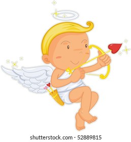 Illustration of an angel boy  with a bow & arrow on a white background