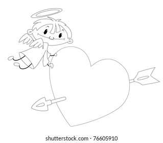 illustration of a angel boy and heart outlined