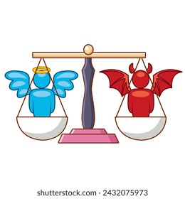 Illustration of angel and devil business balance scales, digital art illustration