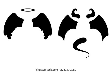 illustration of angel and devil wings on white background