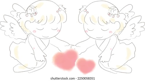 Illustration of an angel holding a heart 2 Valentine