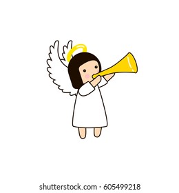 Illustration of angel with horn. Vector illustration isolated on a white background.