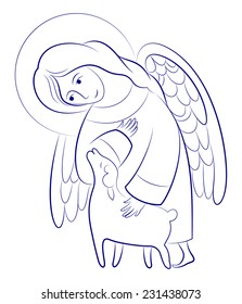 illustration of angel with little lamb, vector EPS 8