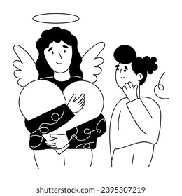 An illustration of angel mom in hand drawn style 