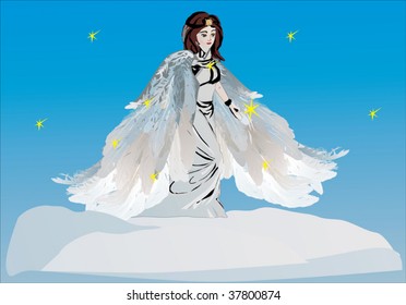 illustration with angel on clouds