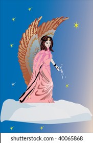 ilustración con ángel sobre nubes