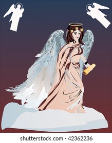 ilustración con ángel sobre nubes