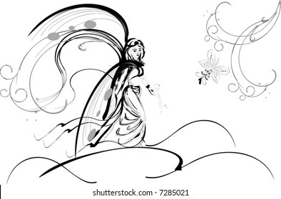 ilustración con ángel sobre nubes