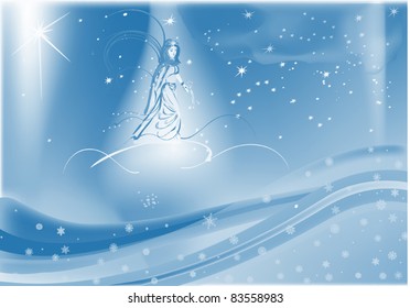 illustration with angel on snowflake background