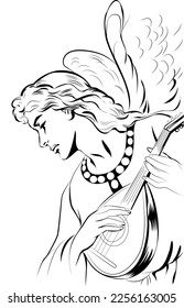 ilustración de ángel tocando mandolin