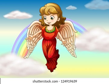 Illustration of an angel with a rainbow at her back