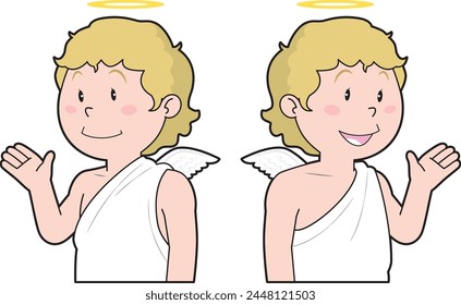 Illustration of an angel raising one hand