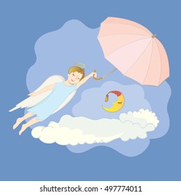 Illustration of an angel sleeping on a cloud