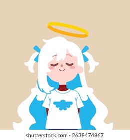 Illustration of Angelic Character with Halo and Cloud T-Shirt
