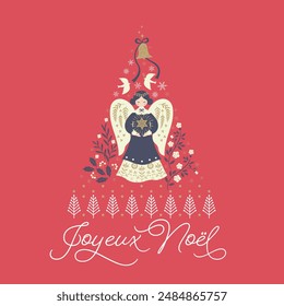 Illustration of angels and Christmas motifs-Red Vr.