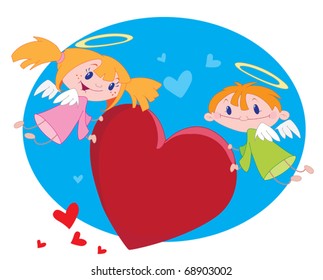 illustration of a angels and hearts