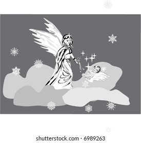 ilustración con ángeles sobre las nubes