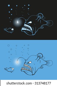 Illustration of angler fish and the small fish