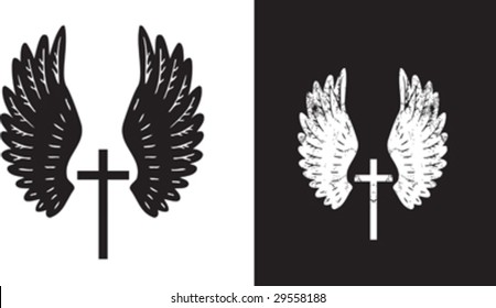 Illustration of  angles wings surrounding a christian cross