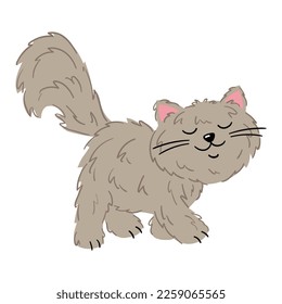 Illustration of an angora cat walking smug. Vector drawing