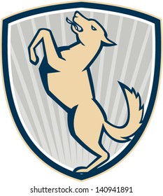 Illustration Of An Angry Barking Mongrel Dog Prancing Side View Set Inside Shield Crest On White Background.