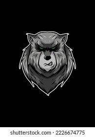 illustration of angry bear head for shirt design