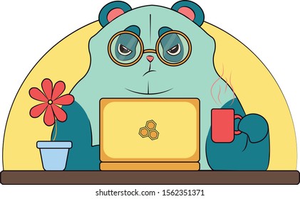 illustration of an angry bear who doesn't want to work