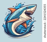 illustration of angry blue shark logo character mascot icon funny cartoon vector style for banner label icon poster design