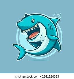 illustration of angry blue shark logo character mascot icon funny cartoon vector style for banner label icon poster design