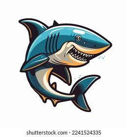 illustration of angry blue shark logo character mascot icon funny cartoon vector style for banner label icon poster design