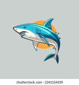 illustration of angry blue shark logo character mascot icon funny cartoon vector style for banner label icon poster design