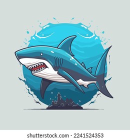 illustration of angry blue shark logo character mascot icon funny cartoon vector style for banner label icon poster design