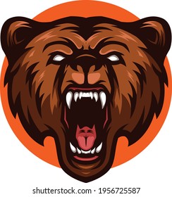 illustration of an angry brown grizzly bear head mascot	