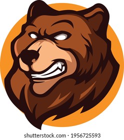 illustration of an angry brown grizzly bear head mascot	