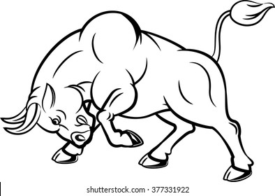 Illustration of angry bull with attacking pose