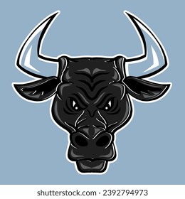 Illustration of an angry bull head. Print design
