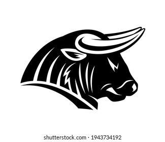 Illustration with angry bull icon isolated on white background.