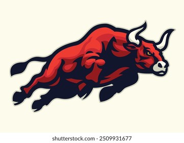 Illustration of Angry Bull Mascot Jumping Attacking