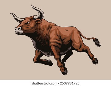 Illustration of Angry Bull Running Hand Drawn